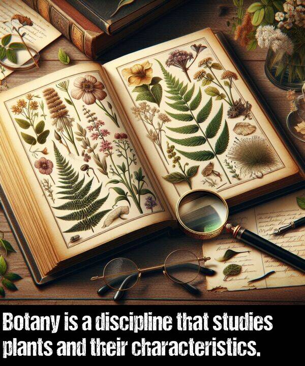 characteristics: Botany is a discipline that studies plants and their characteristics.