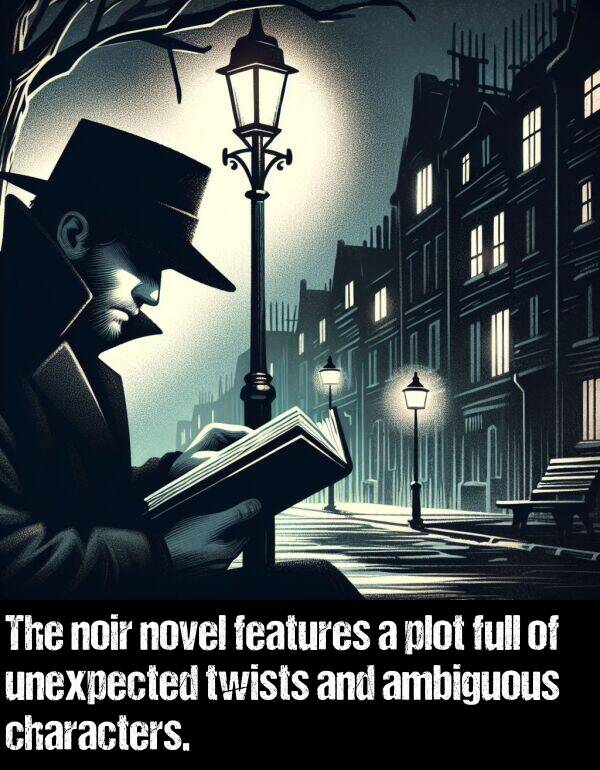 unexpected: The noir novel features a plot full of unexpected twists and ambiguous characters.