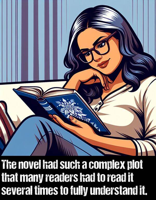read: The novel had such a complex plot that many readers had to read it several times to fully understand it.