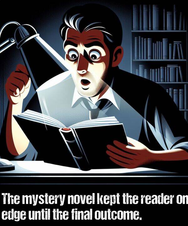 reader: The mystery novel kept the reader on edge until the final outcome.