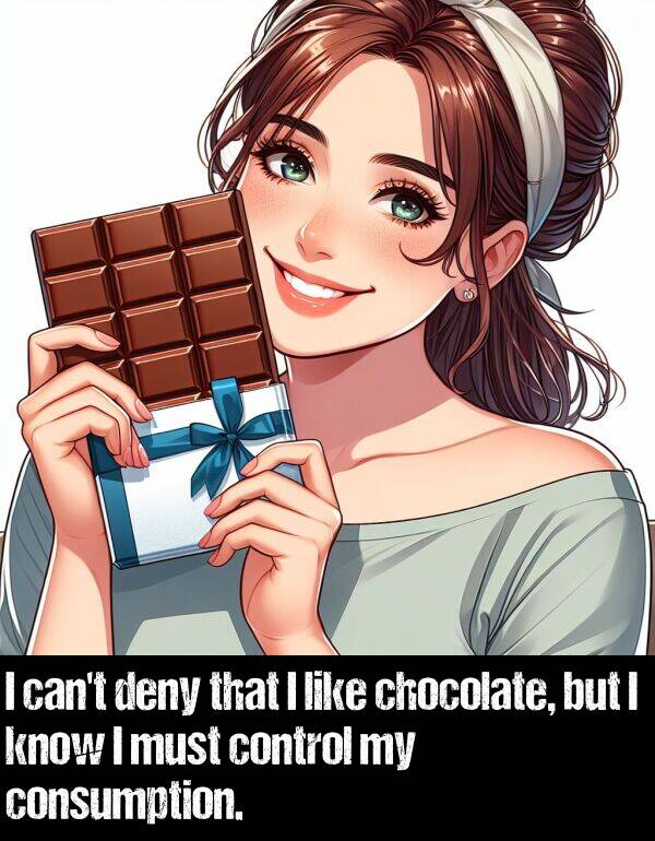 know: I can't deny that I like chocolate, but I know I must control my consumption.
