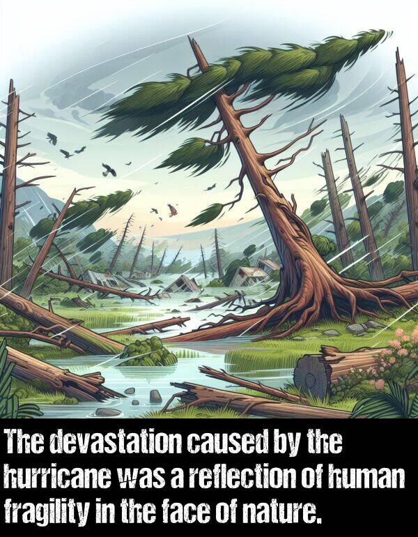 face: The devastation caused by the hurricane was a reflection of human fragility in the face of nature.