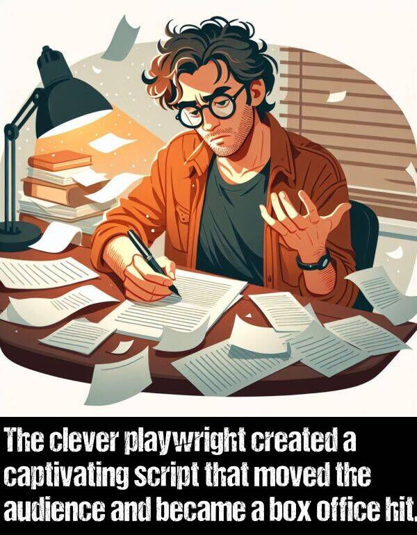 box: The clever playwright created a captivating script that moved the audience and became a box office hit.