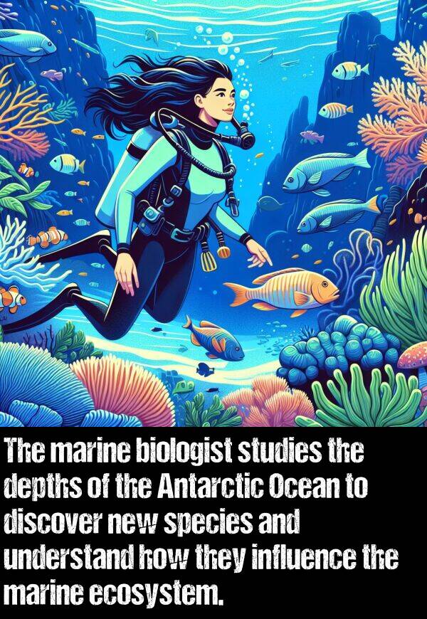 marine: The marine biologist studies the depths of the Antarctic Ocean to discover new species and understand how they influence the marine ecosystem.