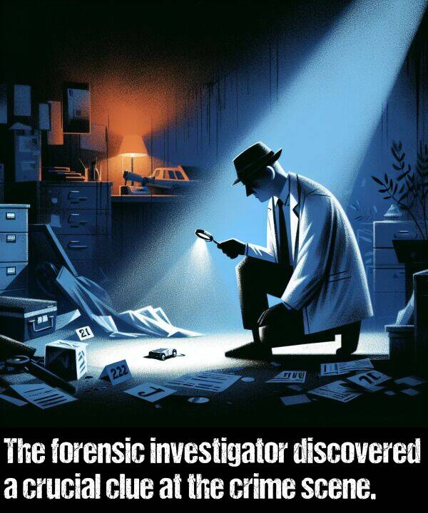 scene: The forensic investigator discovered a crucial clue at the crime scene.