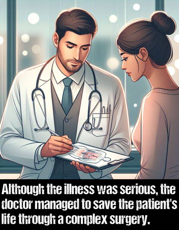 illness: Although the illness was serious, the doctor managed to save the patient's life through a complex surgery.