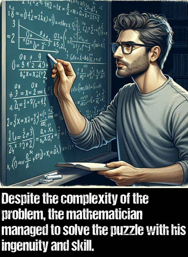 skill: Despite the complexity of the problem, the mathematician managed to solve the puzzle with his ingenuity and skill.