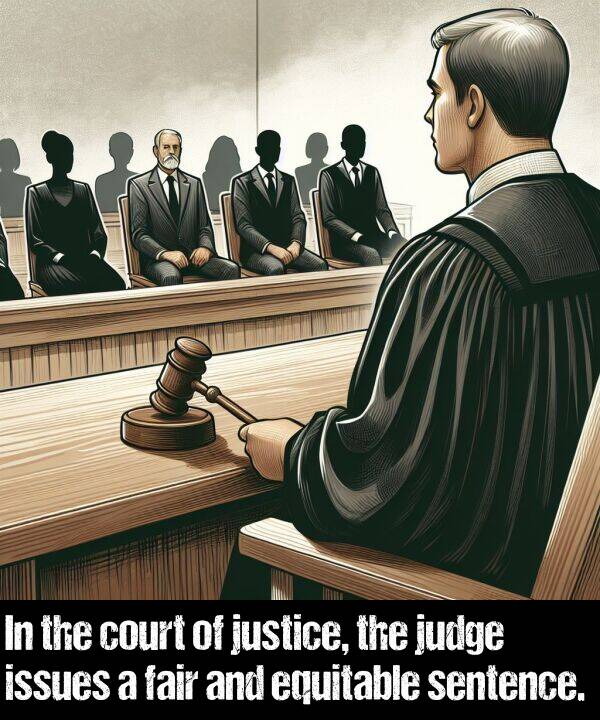 sentence: In the court of justice, the judge issues a fair and equitable sentence.