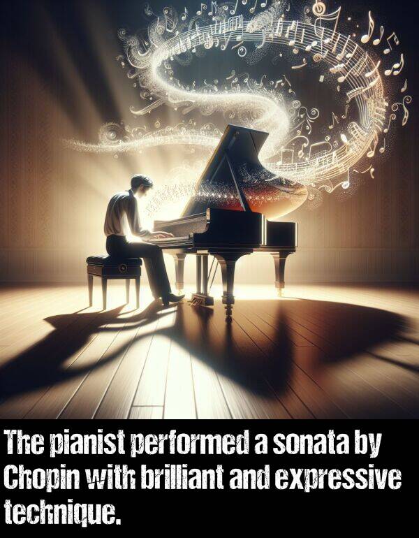technique: The pianist performed a sonata by Chopin with brilliant and expressive technique.