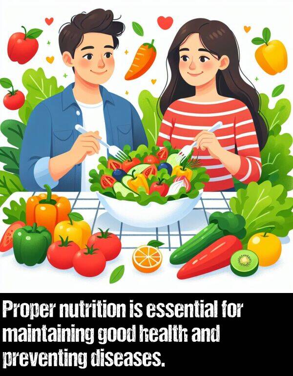 maintaining: Proper nutrition is essential for maintaining good health and preventing diseases.