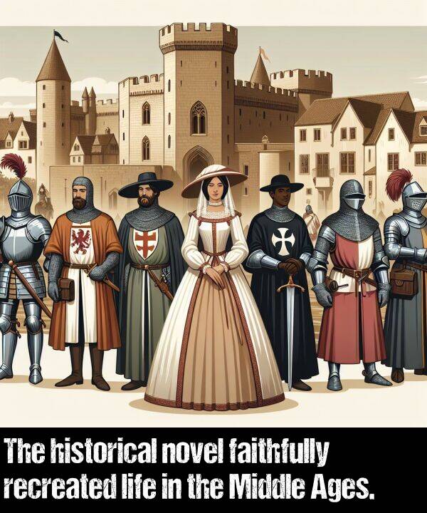 faithfully: The historical novel faithfully recreated life in the Middle Ages.