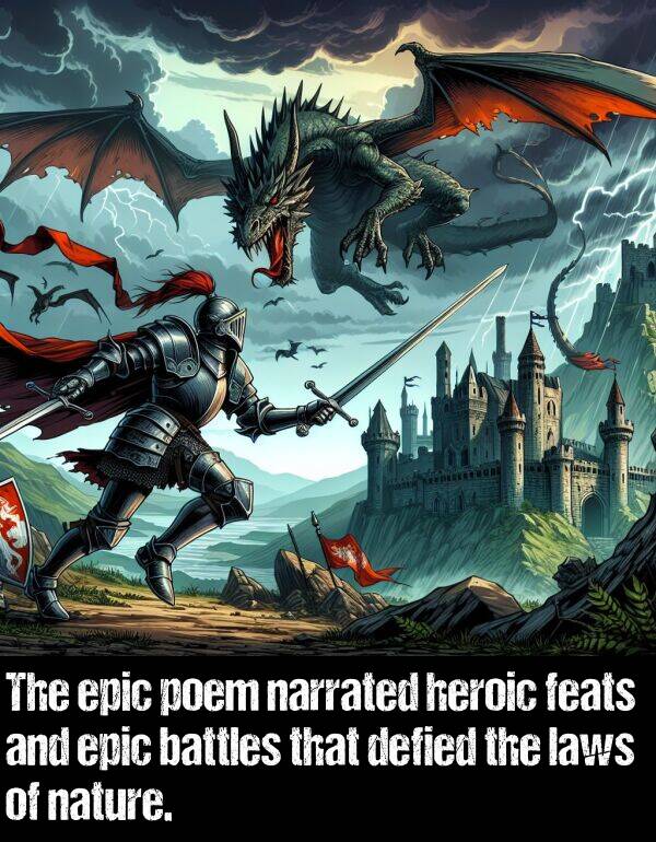 laws: The epic poem narrated heroic feats and epic battles that defied the laws of nature.