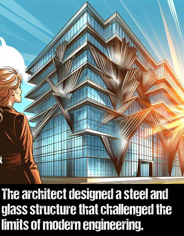 challenged: The architect designed a steel and glass structure that challenged the limits of modern engineering.