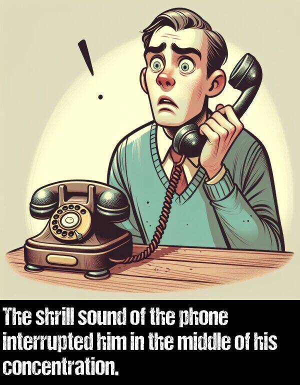 middle: The shrill sound of the phone interrupted him in the middle of his concentration.
