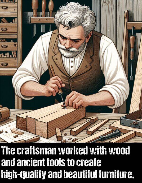 tools: The craftsman worked with wood and ancient tools to create high-quality and beautiful furniture.