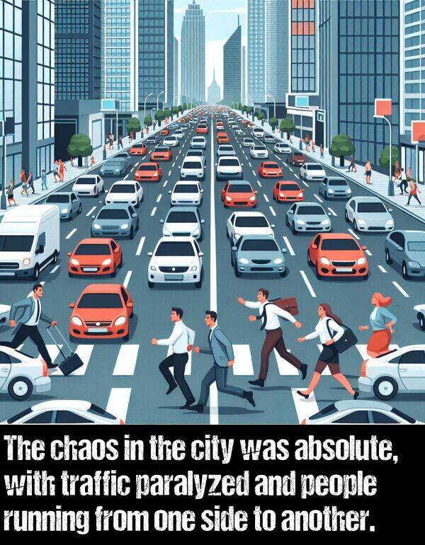 paralyzed: The chaos in the city was absolute, with traffic paralyzed and people running from one side to another.