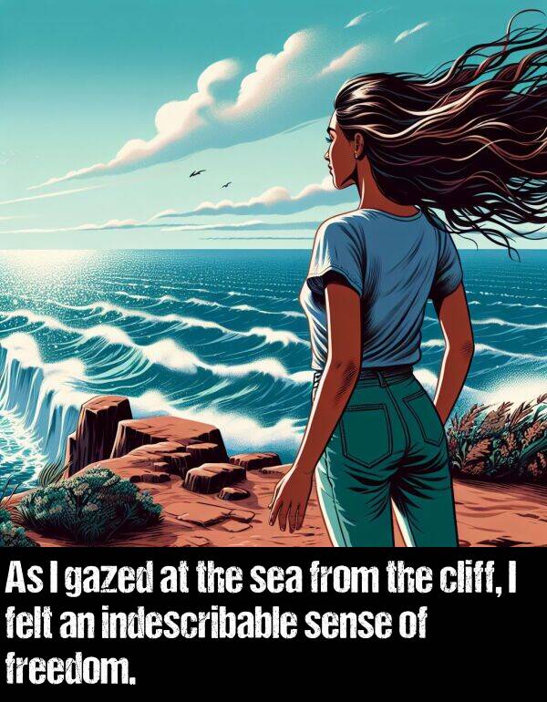 felt: As I gazed at the sea from the cliff, I felt an indescribable sense of freedom.