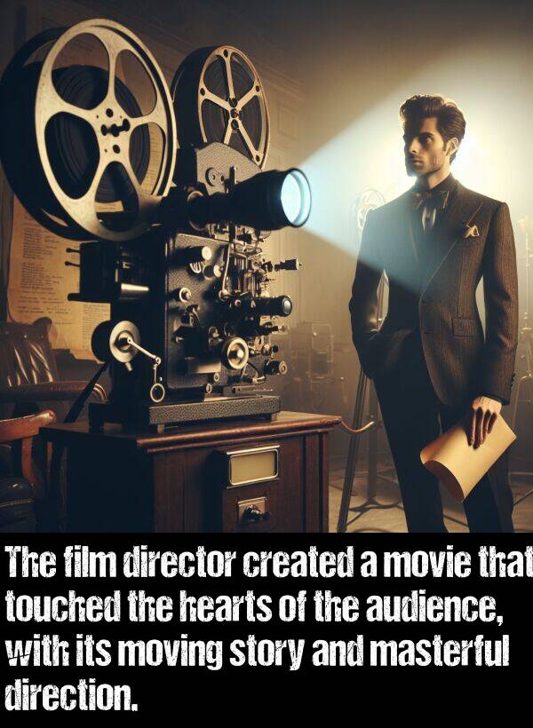 direction: The film director created a movie that touched the hearts of the audience, with its moving story and masterful direction.