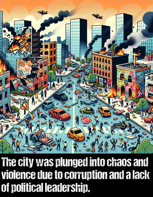 lack: The city was plunged into chaos and violence due to corruption and a lack of political leadership.