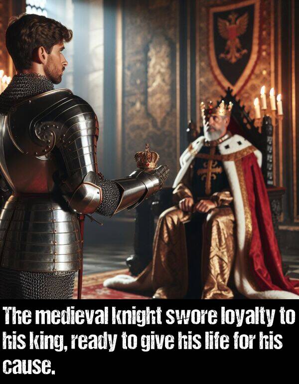 ready: The medieval knight swore loyalty to his king, ready to give his life for his cause.