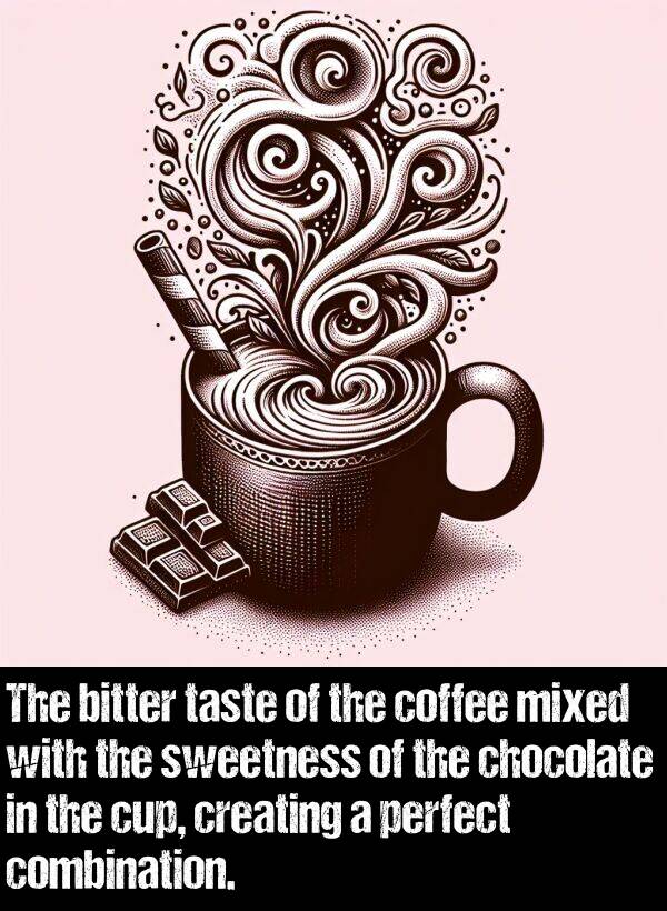 bitter: The bitter taste of the coffee mixed with the sweetness of the chocolate in the cup, creating a perfect combination.