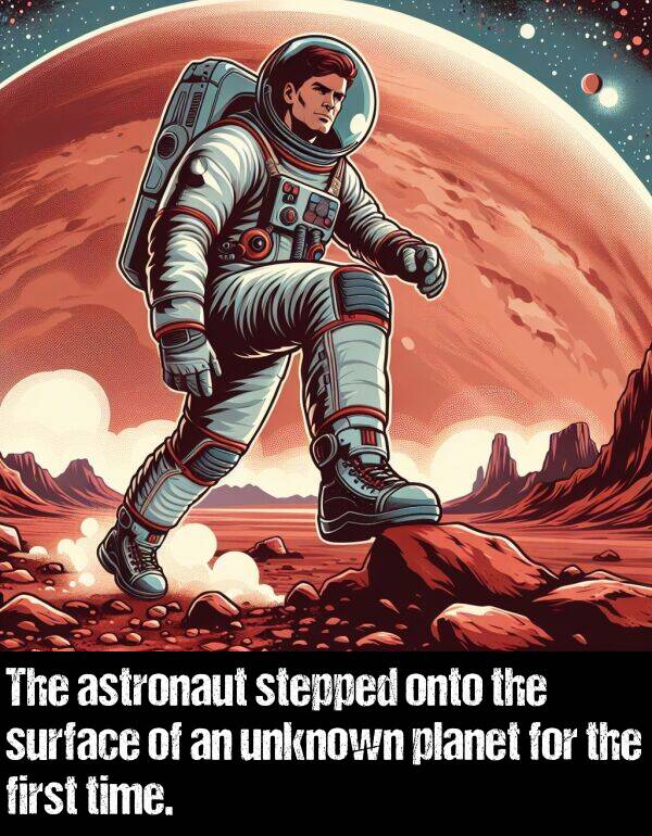 unknown: The astronaut stepped onto the surface of an unknown planet for the first time.