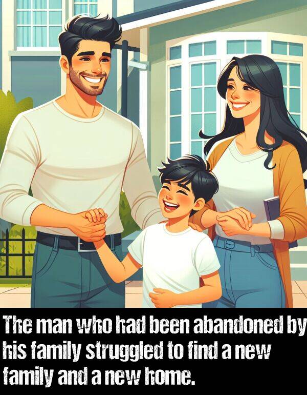 been: The man who had been abandoned by his family struggled to find a new family and a new home.