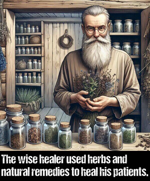natural: The wise healer used herbs and natural remedies to heal his patients.