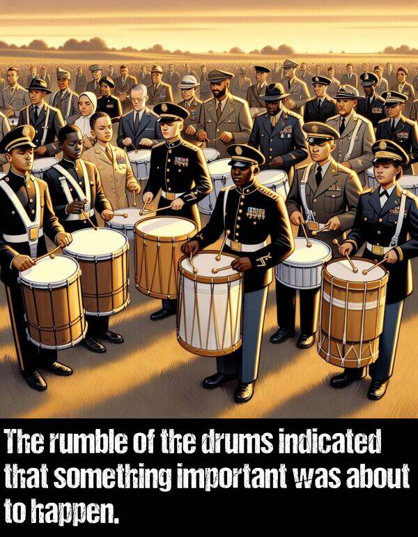 indicated: The rumble of the drums indicated that something important was about to happen.
