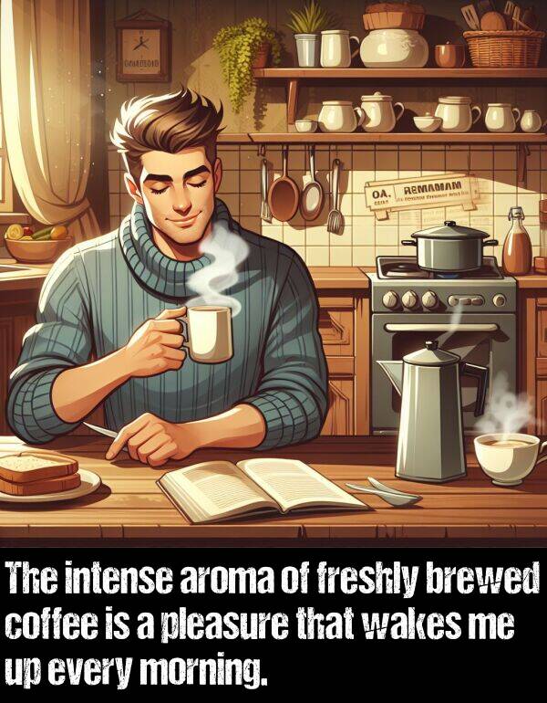 intense: The intense aroma of freshly brewed coffee is a pleasure that wakes me up every morning.