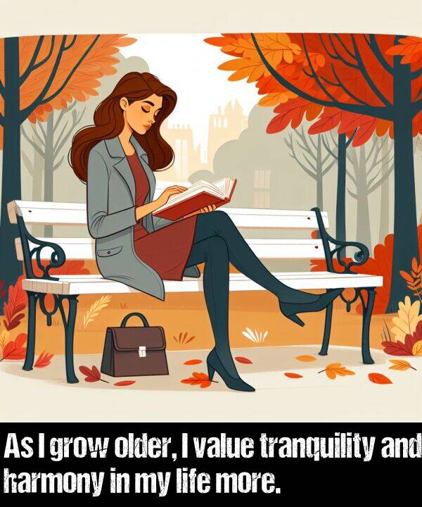 life: As I grow older, I value tranquility and harmony in my life more.