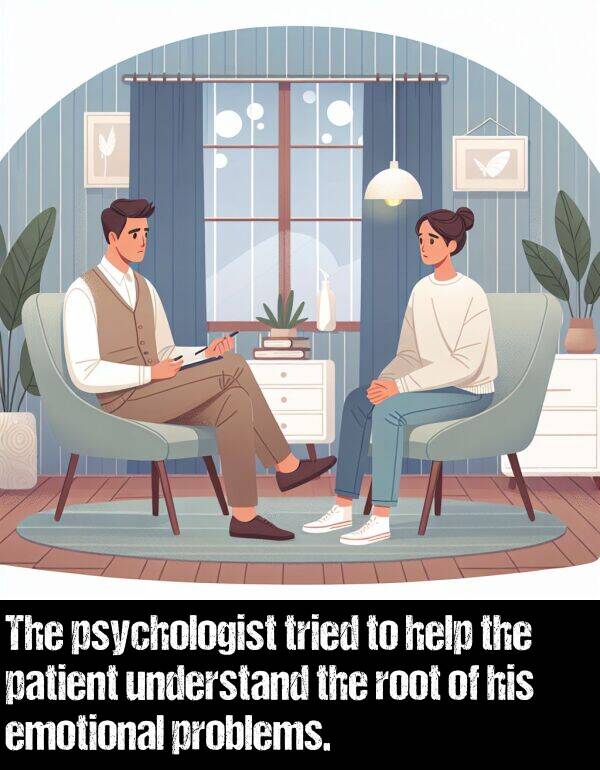 patient: The psychologist tried to help the patient understand the root of his emotional problems.