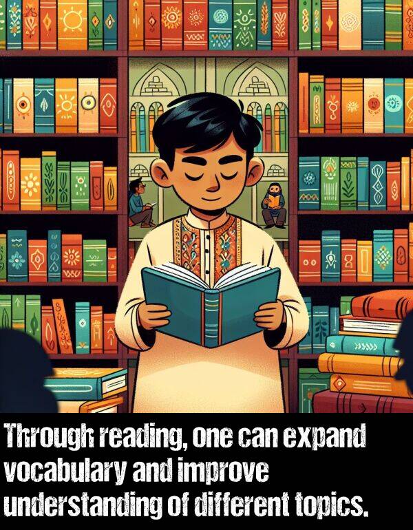 reading: Through reading, one can expand vocabulary and improve understanding of different topics.