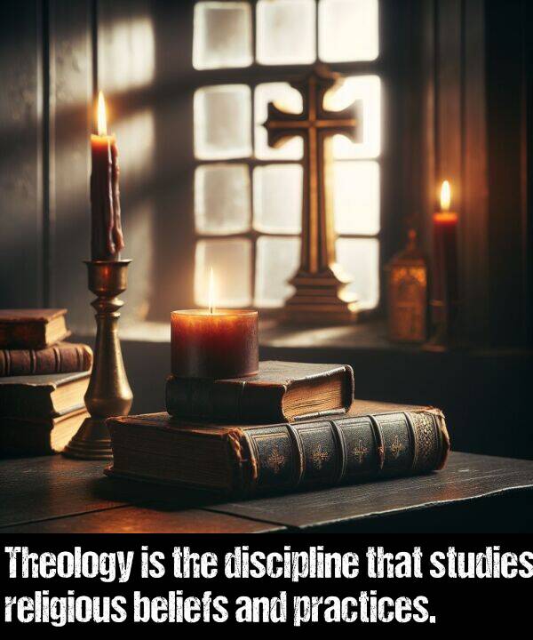 practices: Theology is the discipline that studies religious beliefs and practices.
