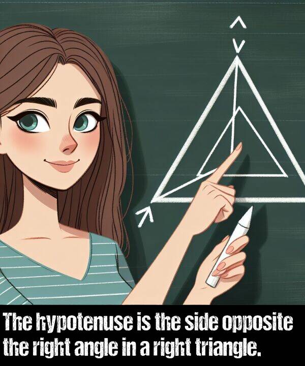 opposite: The hypotenuse is the side opposite the right angle in a right triangle.