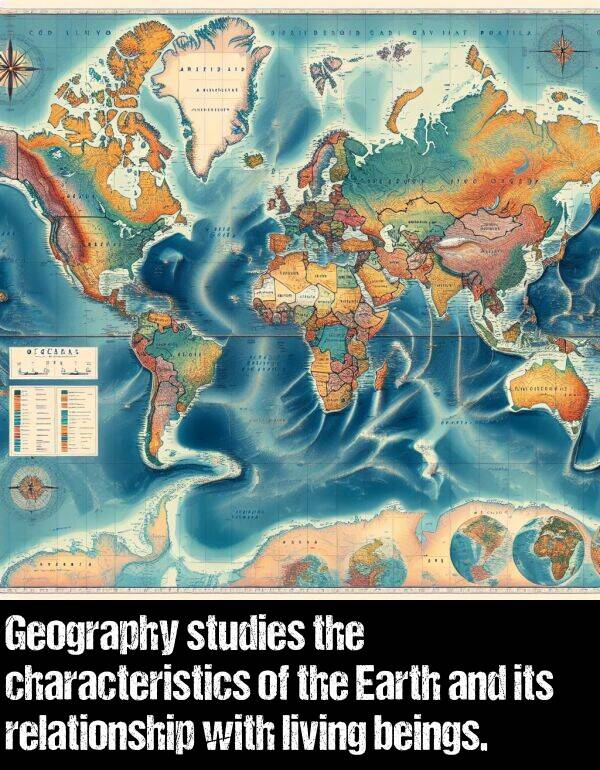 living: Geography studies the characteristics of the Earth and its relationship with living beings.