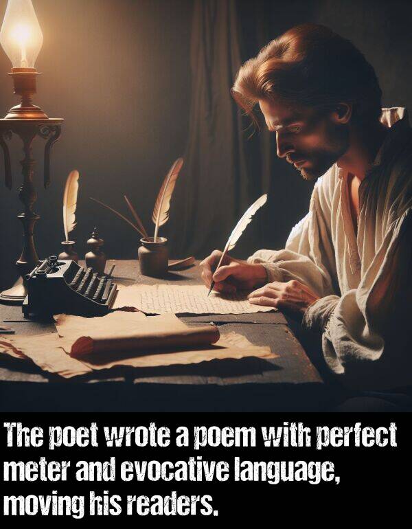 language: The poet wrote a poem with perfect meter and evocative language, moving his readers.