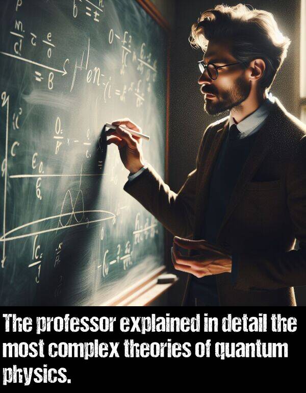 quantum: The professor explained in detail the most complex theories of quantum physics.