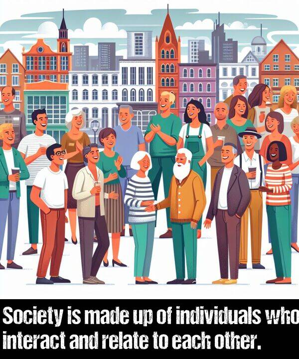 each: Society is made up of individuals who interact and relate to each other.