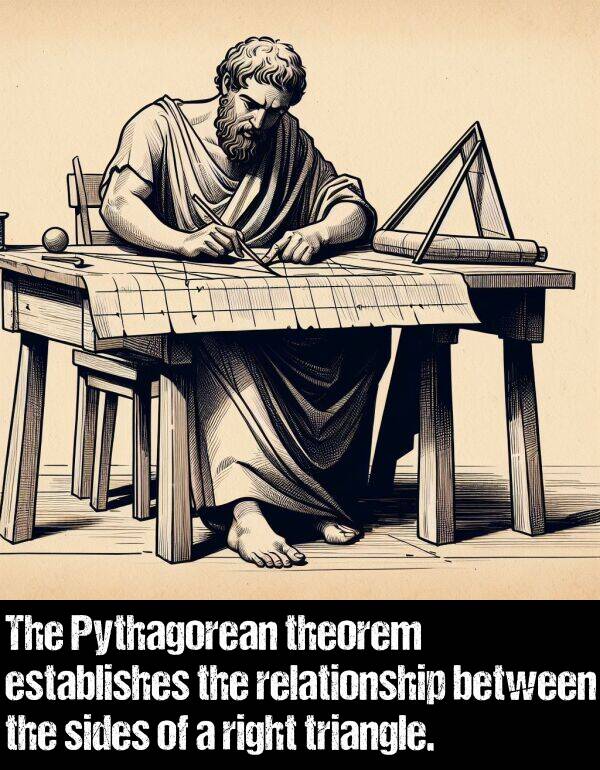 right: The Pythagorean theorem establishes the relationship between the sides of a right triangle.