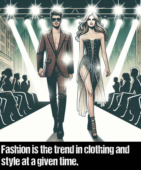 given: Fashion is the trend in clothing and style at a given time.