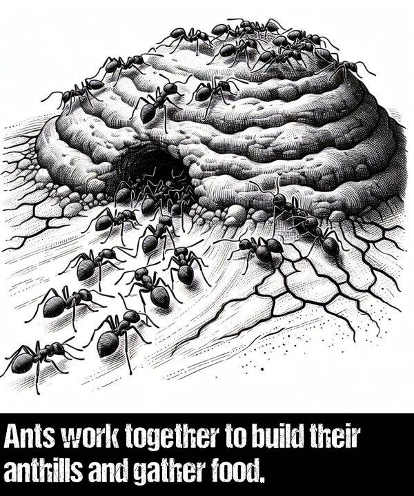 together: Ants work together to build their anthills and gather food.