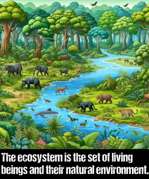 living: The ecosystem is the set of living beings and their natural environment.