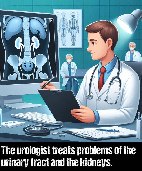 kidneys: The urologist treats problems of the urinary tract and the kidneys.