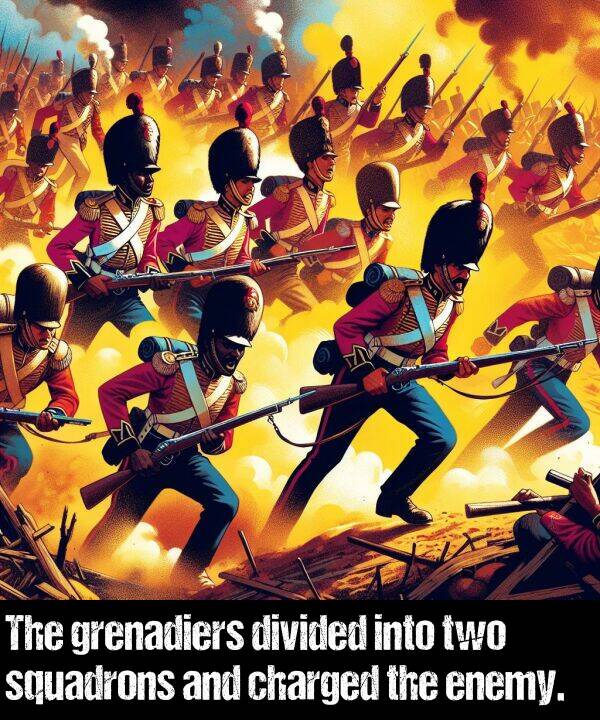 squadrons: The grenadiers divided into two squadrons and charged the enemy.