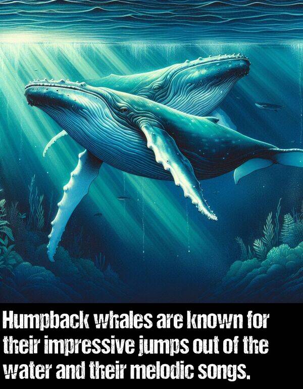 known: Humpback whales are known for their impressive jumps out of the water and their melodic songs.