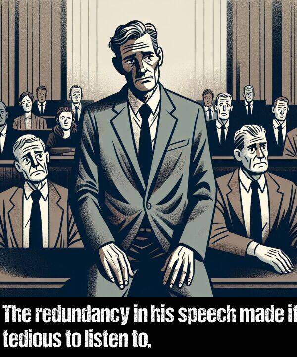 to: The redundancy in his speech made it tedious to listen to.