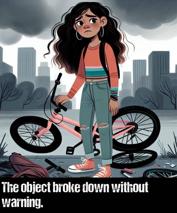 without: The object broke down without warning.