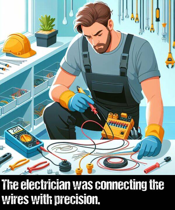 precision: The electrician was connecting the wires with precision.