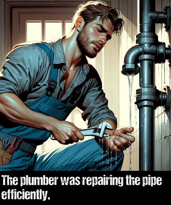 efficiently: The plumber was repairing the pipe efficiently.